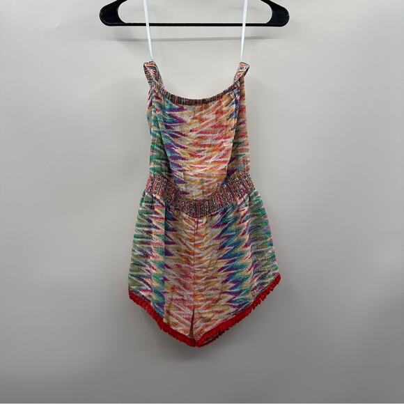Charlie Jade 100%‎ Silk Multicolor Ikat Print Strapless Romper Size S - Picture 2 of 7